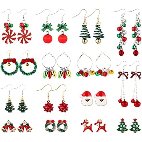 Rebundex 15 Paar Ohrringe Weihnachten Set Hängend Weihnachtsohrringe Damen Weihnachts Ohrringe Set Christmas Earrings Cover