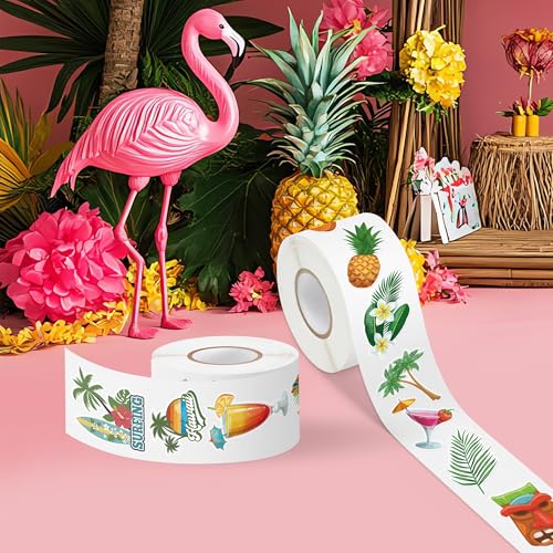 Image of Hawaii Summer Stickers Rolls - 1000 Pcs Hawaii Waterproof Vinyl Reusable Laptop Stickers Coloring Book Scrapbook Water Bottle Page Activity Pad Summer Birthday Party Favors Gift Skateboard