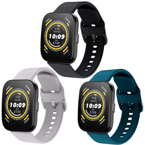 ViCRiOR Bands Compatible with Amazfit Bip 5/GTR 4/ GTR 3 Pro/GTR 3/GTR 2/GTR 2e/GTR 47mm, 3 Pack 22mm Soft Silicone Replacement Strap Watch Band for Amazfit Cheetah Pro/Balance