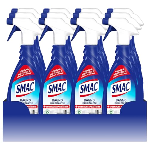 Smac - Bagno Igienizzante, Detergente Spray Multisuperficie con Azione Anticalcare e Tecnologia Zero Aloni, 650 ml x 12 Pezzi