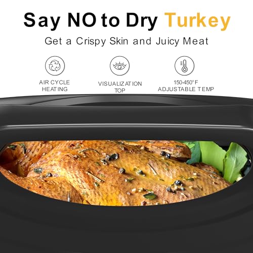 Sunvivi Electric Roaster Oven with Viewing Lid, 26-Quart Turkey Roaster, Defrost/Warm Function, Removable Pan & Rack, Stainless Steel, Grey
