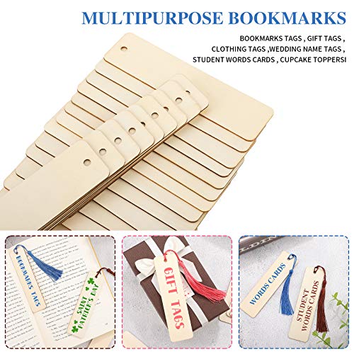 36 Pieces Wood Bookmark Bulk Blank Bookmarks With 36 Pieces 6 Colors Tassels, Wooden Book Markers Rectangle Thin Hanging Tag With Holes For Diy Projects, 4.8 X 1.2 Inch #TOP4