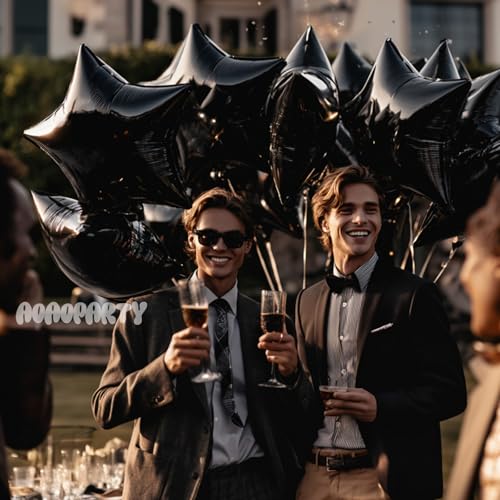 Image of 25Pcs Black Star Shaped Foil Mylar Helium Balloons 18 Inch for Birthday Wedding Anniversary Bachelor Party Decorations Supplies