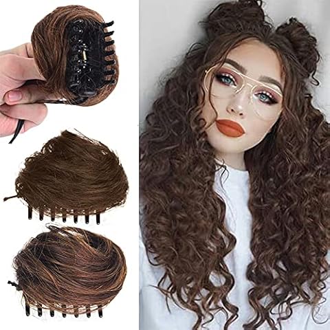 olacare 2PC Mini Claw Clip in Hair Bun Messy Cat Ears Hair Bun Extensions Wig in Hairpieces Accessory Updo Hairpieces for Women Girls-Light Brown Cover