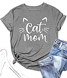 Cat Mom Shirts for Women Cat Mama T-Shirts Pet Lover Gifts Shirts Funny Cat Graphic Tees Shirts (Grey2, Large)