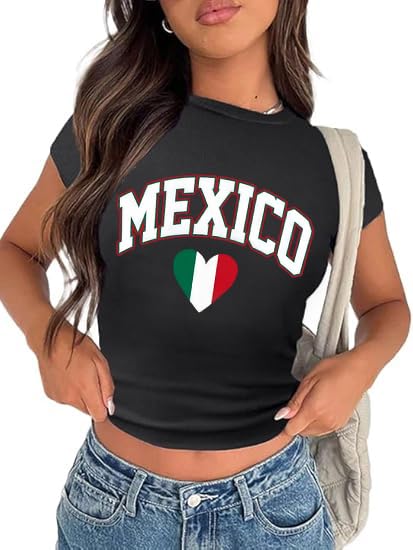 Mexican Shirts for Women Mexico Graphic Crop Tops Mexico Flag Print Tees Casual Vacation T-Shirt