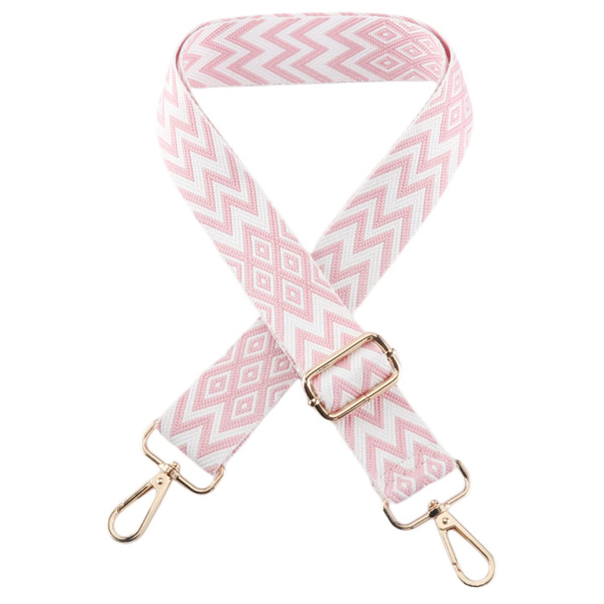 1pc Extendable Zigzags Jacquard Bag Strap with Clasps Geometric Webbing Belt for Shoulder Crossbag Messenger Bag Replacement (Pink)