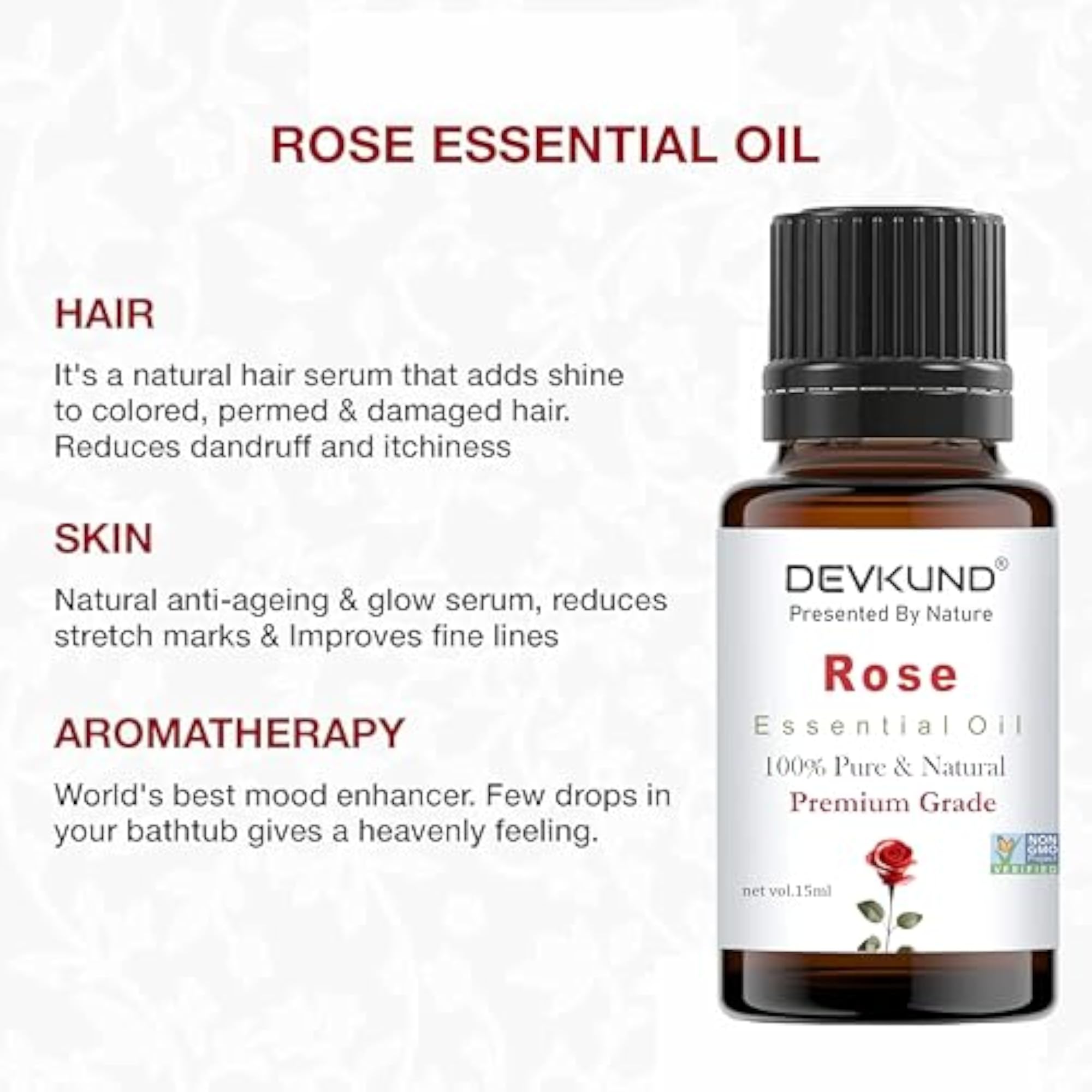 100% Pure Rose Essential Oil, 15 ML