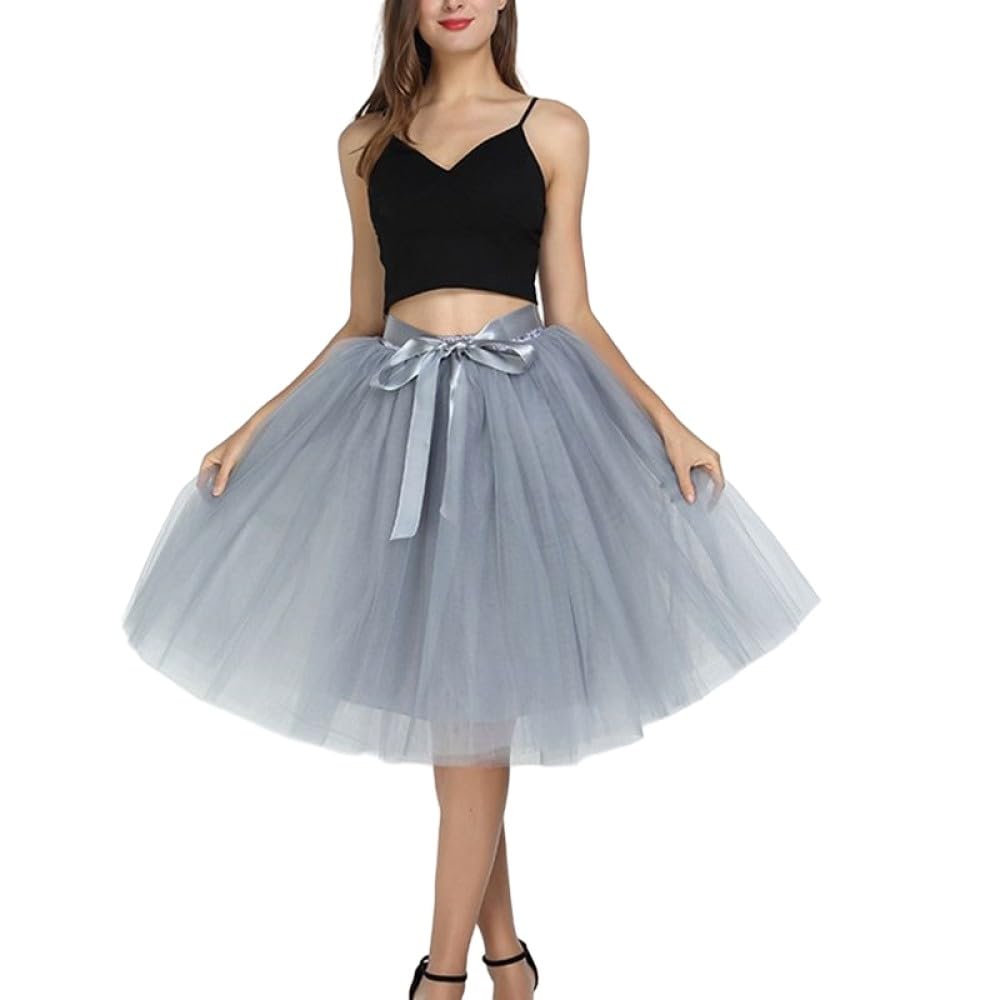 Hellgrauer Tüll-Midirock Für Damen, Knielanger Tutu-Rock, Eleganter Faltenrock Mit Satingürtel, Dating, Hochzeit, Abschlussball, Karneval, Party, Netzrock Für Damen Und Mädchen