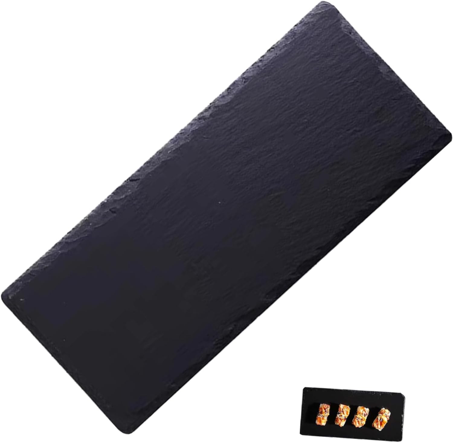 Plato rectangular de piedra negra 30x10 cm para servir bistec y sushi