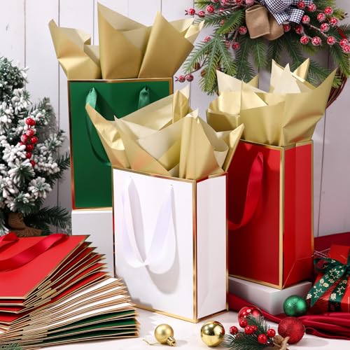 Image of Yeaqee 24 Pack Metallic Paper Gift Bags, Red, Green, White