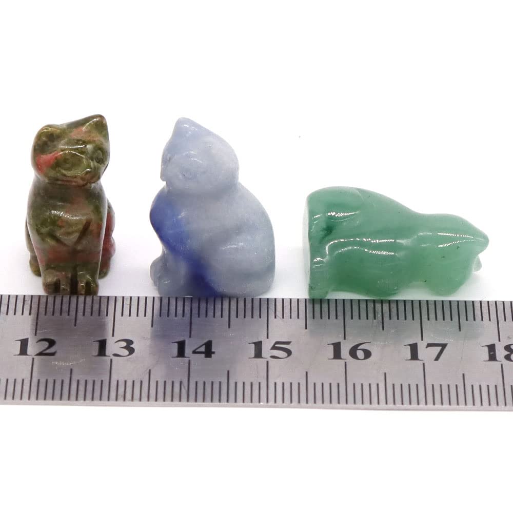 0.9 "Mini kot statua naturalny kamień uzdrowienie kryształ Reiki rzeźbione figurka zwierzątko rzemiosło DIY biżuteria ozdoba do domu (Color : Unakite, Size : 10pcs)