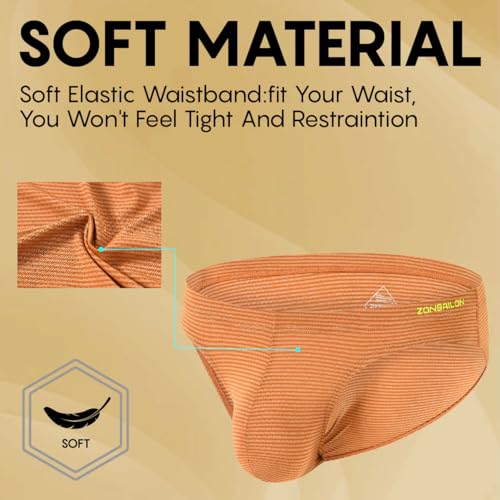 Mens Low Rise Brief with Breathable Mesh Sexy Underwear for Men Striped Brief Big Pouch4