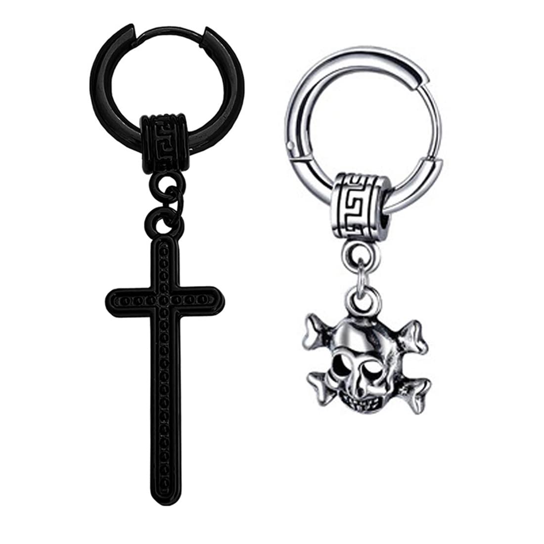 M Men Style Jesus Cross Stud With Gothic Skeleton Head Black & Silver Stainless Steel Earrings For Men And Women (B0B1M7DCX8) Amazon Price History, Amazon Price Tracker