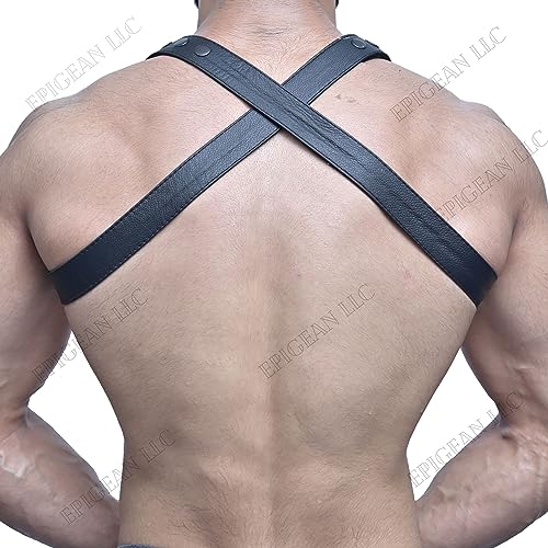 Men's Genuine Leather Harness Body Cross Style Chest Armour With Buckles Adjustable Button Belt3