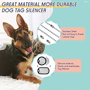 Weewooday 8 Pieces Military Dog Tag Silencers Set Silicone Silencer Black with 4 Stainless Steel Chain 4.7 inch & 27.5 inch to Reduce Noise and Protect Tag