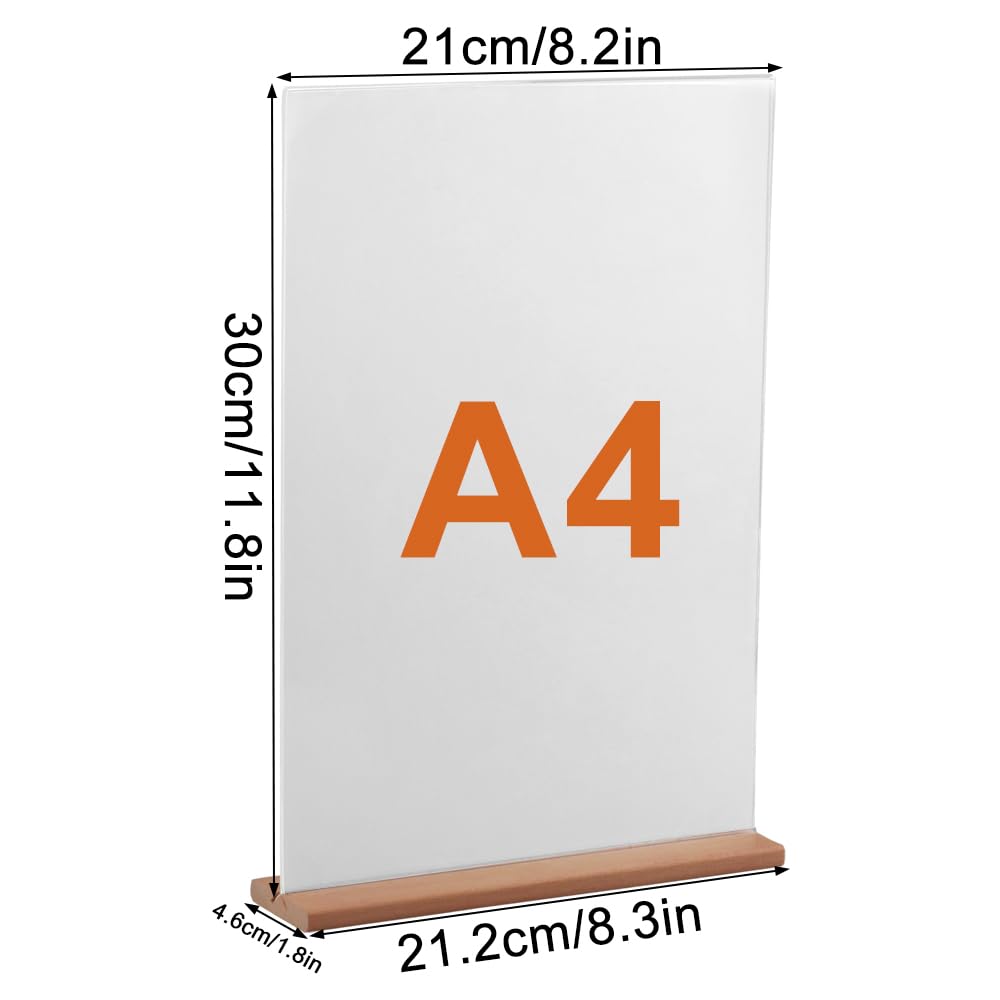 YunBey A4 Acrylic Sign Holder, Double-Sided Perspex Display Stand, Menu Holders for TablesSuitable for Restaurants, Bars, Offices, Stores, With Wooden Base (3123CM, 4 Pieces) - Image 2
