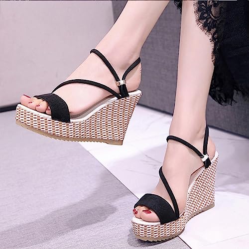 DekiI Orthopedic Sandals Sandals for Women, Platform Ankle Strap Womens Sandals Open Toe Wedge Sandals for Women Concise Casual Summer Orthopedic Sandals (Color : Black, Size : 6 US)3
