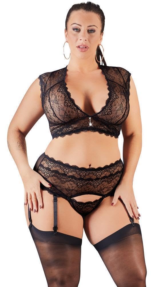 Cottelli CURVES Damen Conjunto De Tirantes De Encaje BH Set, Schwarz, 42 EU