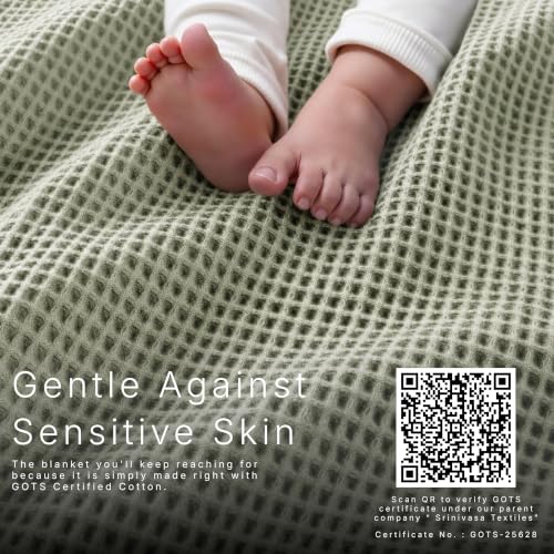 Image of GOTS Certified 55 inchX60 inch Throw 100% Organic Cotton Waffle Blanket-Sea Foam | Premium Waffle Blankets & Throws for Bed, Throw Blanket for Couch, Modern & Cozy Blanket, All Season, Comfy and Soft Blankets
