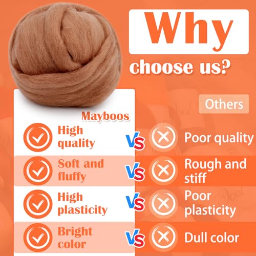 Image of Mayboos 1.76oz Oak Brown Natural Wool Roving, Needle Felting Wool | Wool for Needle Felting for Wet /Dry Felting Handcrafts and Spinning