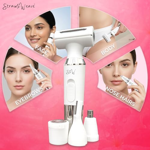 Image of Facial Hair Removal Machine|Eyebrow Trimmer & Epilator|Trimmer For Women Private Part|2 In 1 Trimmer 400 mAh Battery 1 Year Warranty|Painless Hair Removal Machine|Nose Hairs Remover,White (4 in 1)