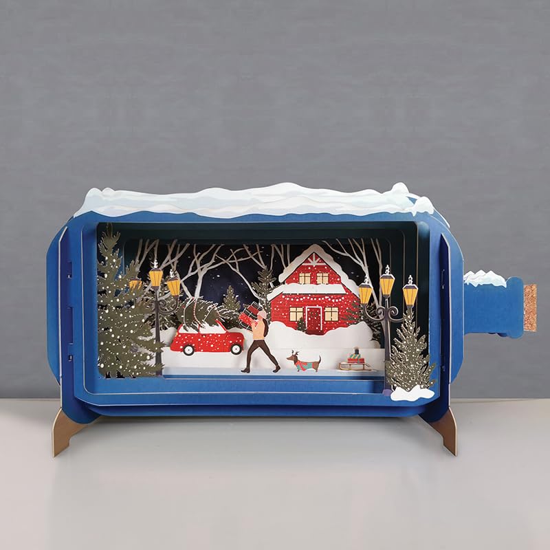 Message In A Bottle Festive Sausage Dog Pop Up Christmas Card By Alljoy Cards XMIB085, Blue, 24cm x 12cm - Image 2