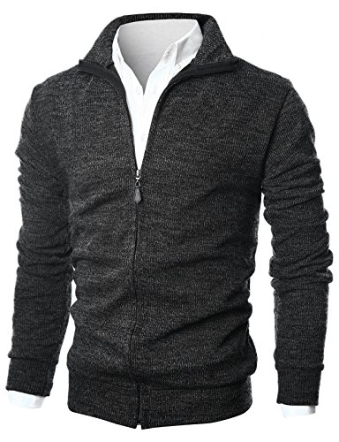 GIVON Mens Slim Fit Light Weight Full Zip Up Cardigan with Inside Soft Fabric/DCP047-CHARCOAL-3XL