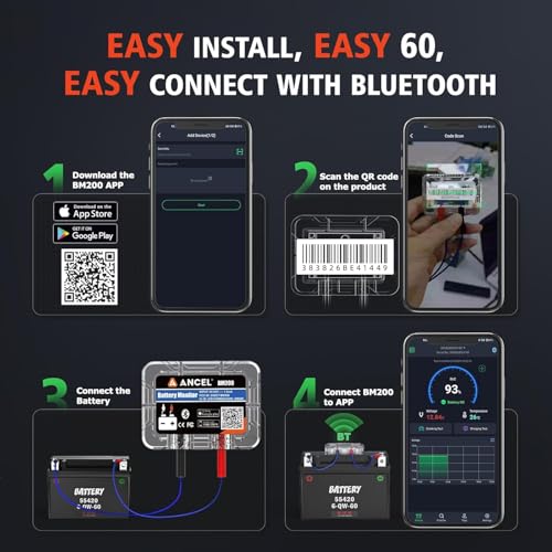 Image of ANCEL BM200 Blue-US Battery Monitor 12V Automotive Bluetooth Auto Battery Load Tester with Cranking Charging Test Alarm Record Voltage History Voltmeter for Car (Blue Version)
