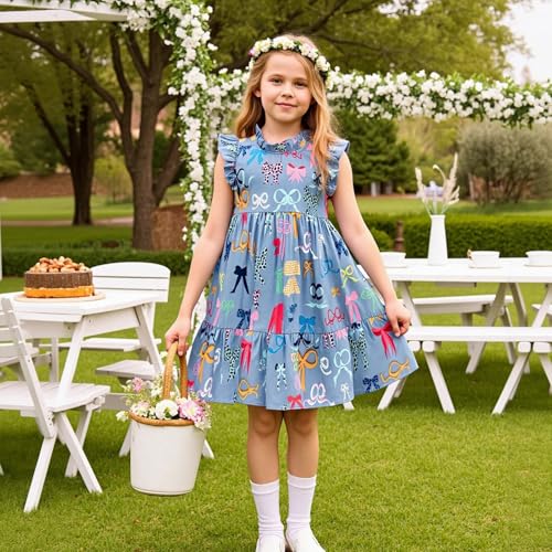 Little Bitty Girls Floral Dress Boho Ruffle Sleeveless Dresses Pleated Casual Swing Beach Sundress for Kids 2-7 Years4