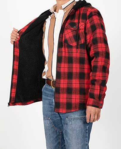 Image of ZENTHACE Mens Sherpa Lined Flannel Shirt Jacket with Hood,Full Zip