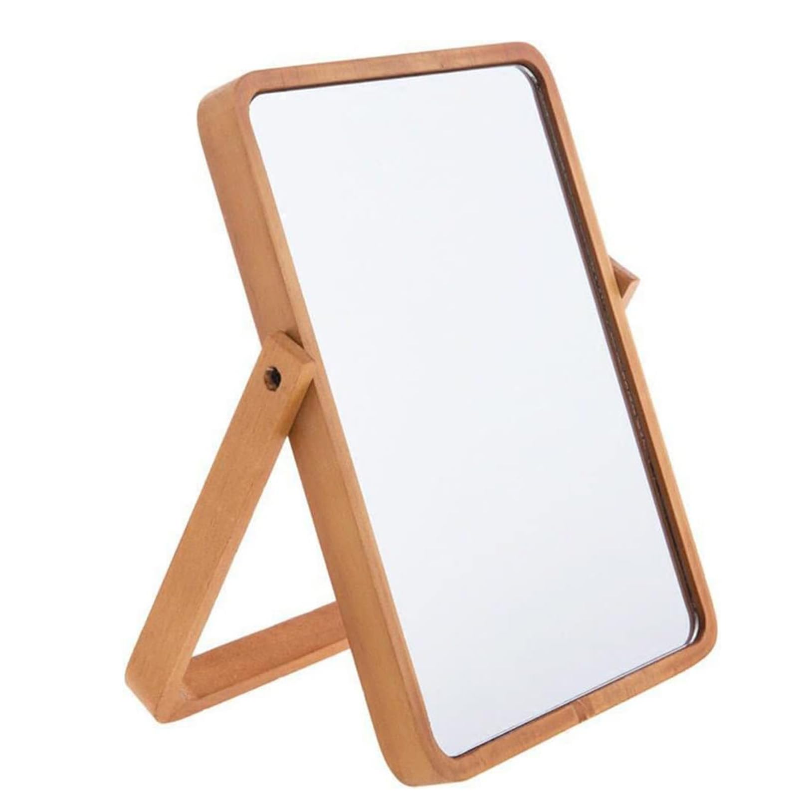 Mokoze Wood Rectangle Vanity Mirror for Desk or Wall - Stand Up Hanging Makeup Mirror, Table Decorative Mirrors for Living Room Bedroom Study Office Home Decor