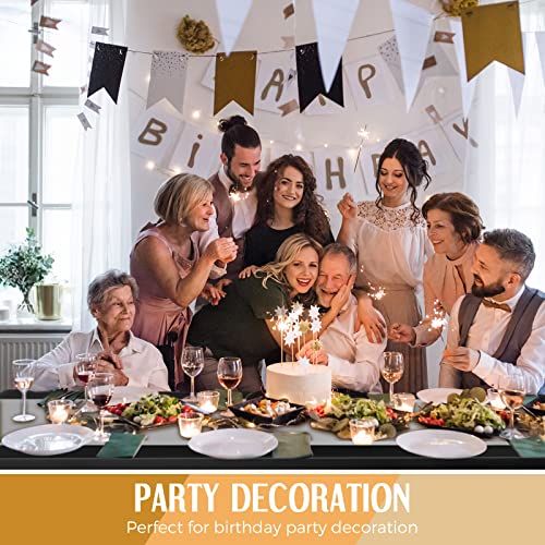 Image of Breling 24 Packs Black and Silver Disposable Plastic Tablecloths and Satin Table Runner Set, 54 x 108 Inch Tablecloth, 12 x 108 Inch Table Runners for Wedding Graduation Birthday Baby Shower
