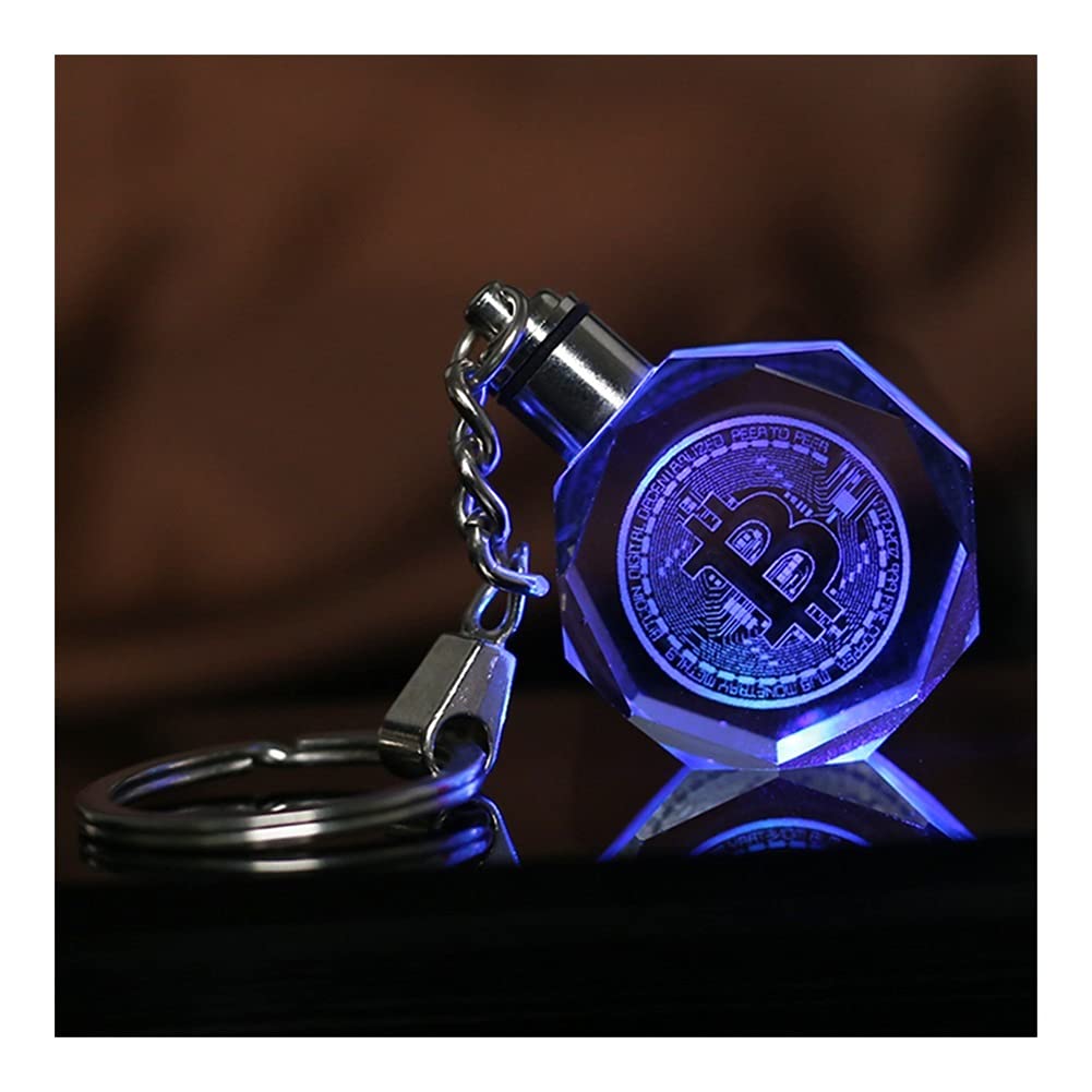 Amazon.co.jp : 工芸品 クリスタルビットコインキーホルダーレーザー刻まれた車のキーリングカラフルなLEDライトキーチェーン吊りペンダント家の装飾ギフトのお土産  (Color : Bitcoin 2, Size : With gift box) : ホーム＆キッチン