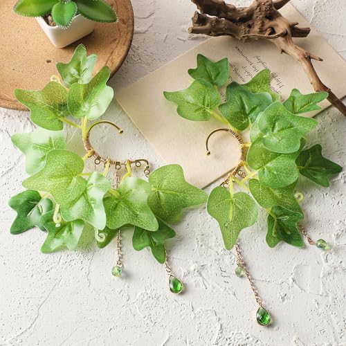 FRESHME Fairy Elf Ear Cuffs - Leaves Elven Ear Clip Wraps Poison Ivy Costume Woodland Earrings Forest Mother Nature Costume Renaissance Fantasy Dress Up Medieval Cosplay Accessories for Adult Women3