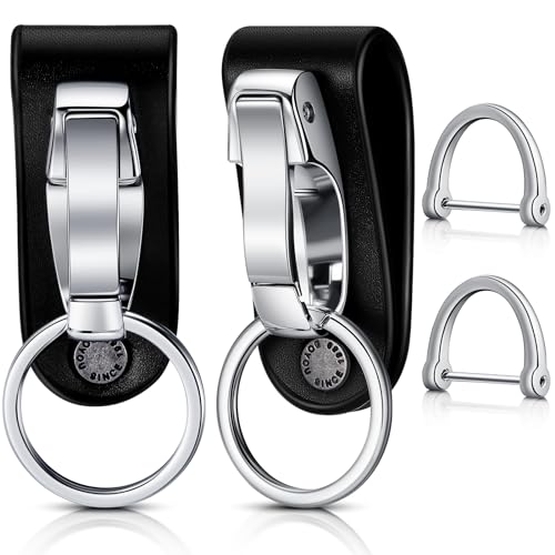 Yaocom 2 Sets Leather Belt Keychain Clip Men Belt Key Holder Quick Release CarKey Clips with 2 Detachable Key Rings 2 D Shaped Keyring