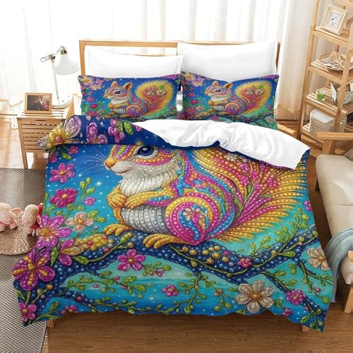 Impreso En 3D Squirrel Juego De Cama De con Cierre De Cremallera Funda De Almohada Funda De Edredón Microfibra Super King（260x220cm）