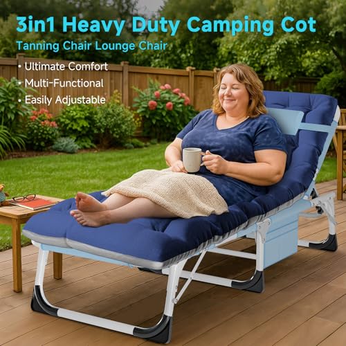 Image of ABORON Camping Cot for Adult Extra Wide, Heavy-Duty 1200D Oxford Cot for Sleeping, Portable Folding Camp Bed with Mat