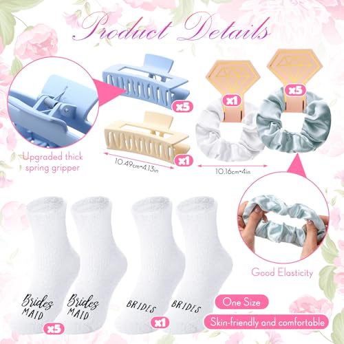 Image of Bonuci 24 Pcs Bride Bridesmaid Robes Set of 6 Bridal Silk Satin Robes for Wedding Bachelorette Party Bridal Shower Gifts