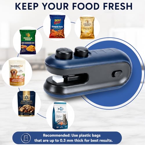 Image of MODORA 2-in-1 Mini Sealing Machine with Cutter - Handheld Heat Sealer & Packet Sealer for Food, Chips, Snacks | USB Type-C Rechargeable, Magnetic, Airtight Seal | No Preheating + 2 WALL HOOKS