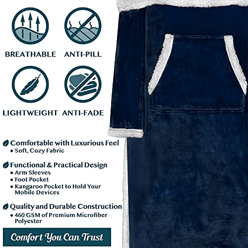 Pavilia Fleecedecke mit Ärmeln, Fußtaschen für Damen, Herren, tragbare Plüschdecke, Überwurf, warme Kuscheldecke, Bademantel… – Ansicht 4
