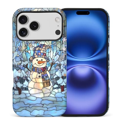 Goodsprout for iPhone 17 Pro/iPhone 18 Pro Case,Hybrid 2-Layer Hard Shell + Silicone Protective Case -Resistant Shockproof- Christmas Snowman Glass Collage