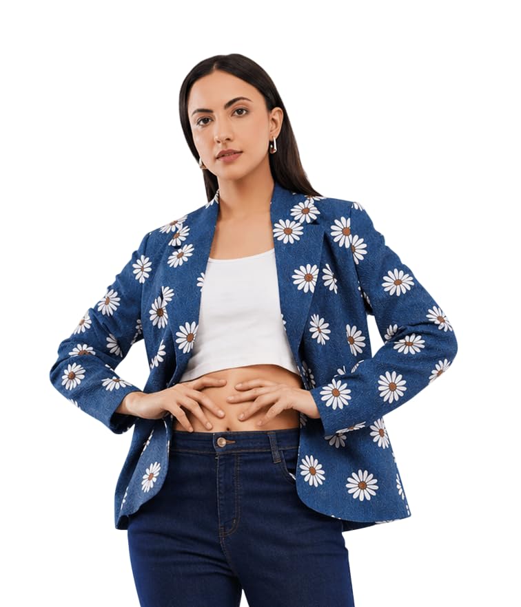 saintx Women's Premium Denim Textured 4-Way Stretchable Casual Blazer | Chic Regular Fit | Lightweight Summer Friendly | Fully Lined | Office, Travel, Dailywear | (Available in Plus Sizes)-picture-14