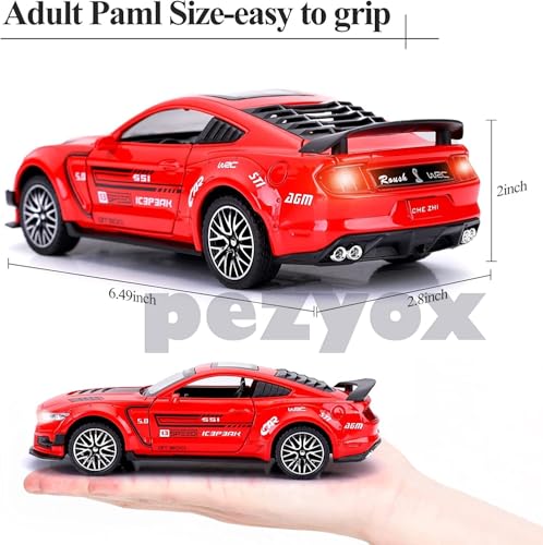 Image of Mustang Shelby GT500 Toy Car Scale Model,Pull Back Vehicles Alloy Simulation Supercar with Lights and Sound Also for Car Dashboard,Kids,Adult (Red)