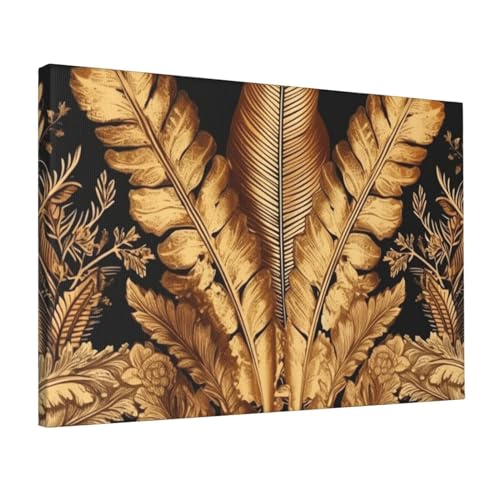 Impression sur toile feuilles tropicales dorées haut de gamme sans cadre
