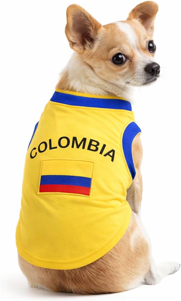 Petitebella Colombia & Flag Puppy Dog Shirt (Yellow/Blue Hem, Small)