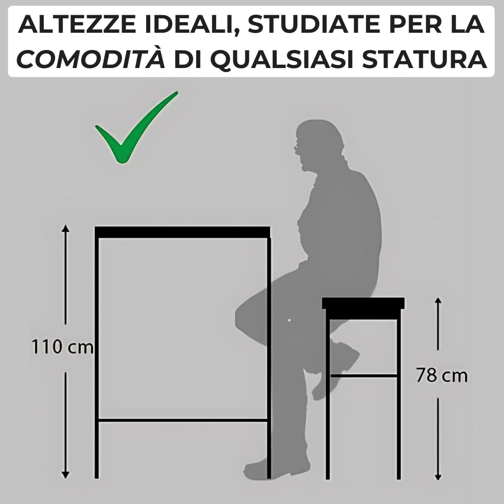 YELLOO - Set tavolo alto da bar con sgabello bar per uso interno, Ilot Central Cucina, tavolo da cucina piccolo spazio per intrattenere gli ospiti (Viareggio, 1 tavolo + 2 sgabelli)