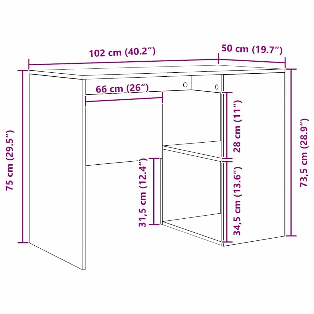 Scrivania in rovere Sonoma, 102 x 50 x 75 cm, con scaffale, moderna scrivania da ufficio per lavoro domestico e gaming, ideale per piccole stanze e postazioni di lavoro organizzate