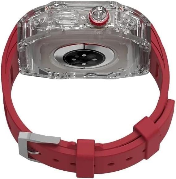 INFRI Transparent Watch Case Rubber Band Mod Kit，For Apple Watch Series 9 8 7 6 5 4 SE 45mm 44mm 49mm Replacement，Clear Bezel Watch Case Straps Clasp Accessories