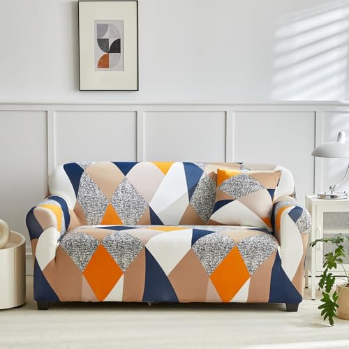 Maeau アームカバー付き ソファーカバー 2人用 3人用 4人用 フレキシブル素材 使用簡単 防水防汚加工 ペットとの生活に最適 菱形 S(2人掛け)